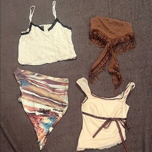 4 Tops Bohemian Lacy Linen Earth Tones - bandeaux, tank, asymmetrical, cropped
